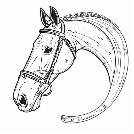 Coloring book page of a horse's hoof and horseshoe