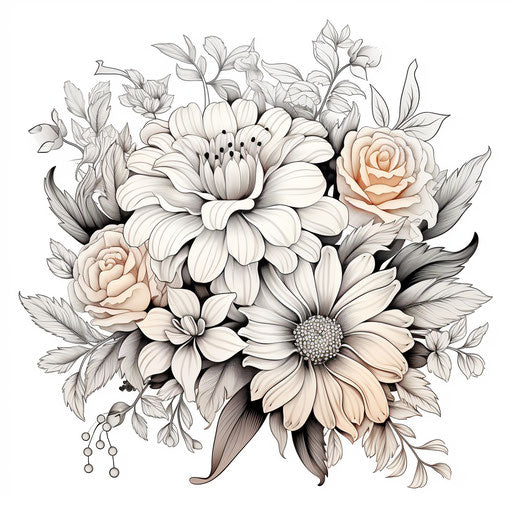 Flower coloring pages vector image for download, in the style of captivating, gentle whimsy, texture rich