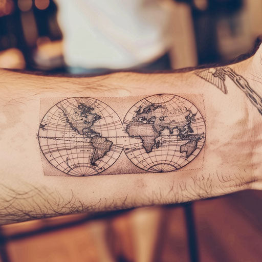 Vintage map tattoo on white background