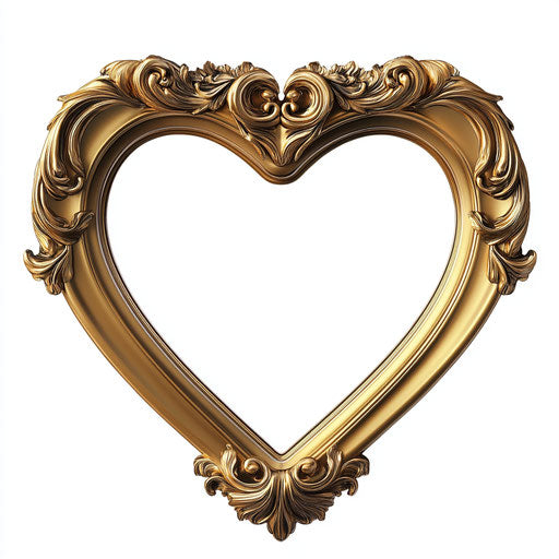 Realistic heart-shaped picture frame, high resolution, isolated