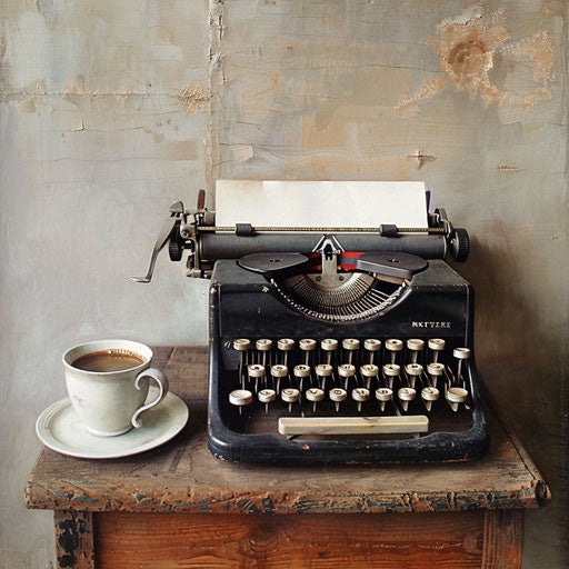Elegant still life of vintage typewriter and fresh cup of coffee