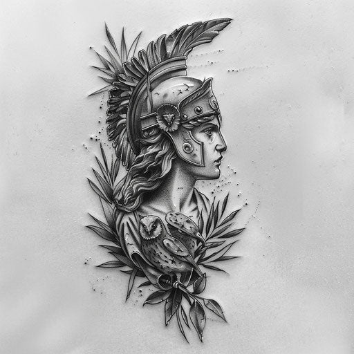 Black and gray tattoo of Athena, goddess of wisdom