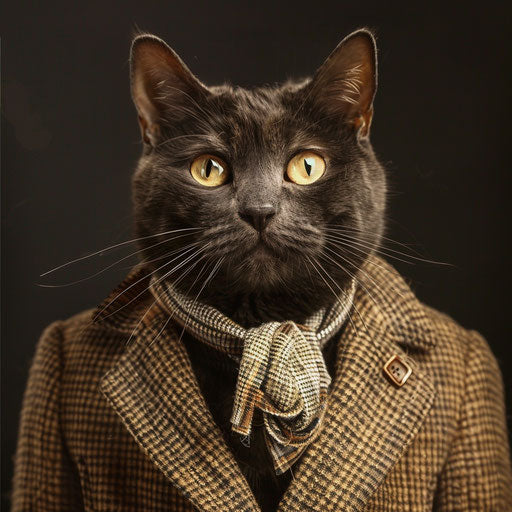 Brown cat dressed like a man