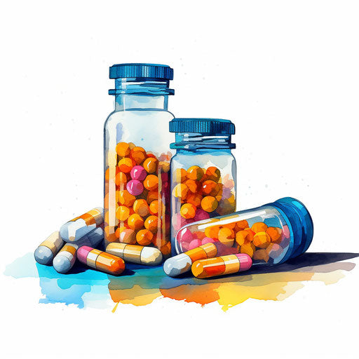Medication clipart in the style of Impressionistic Art, on white background