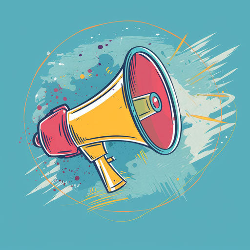 Stylish digital marketing logo with hand-drawn megaphone and light blue background