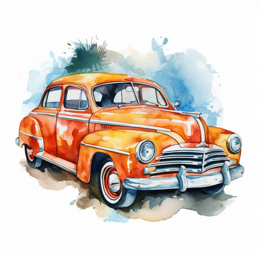 Watercolor Art car clipart on white background