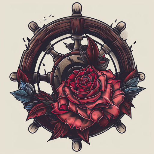 Steering wheel and rose, journey of destiny in red