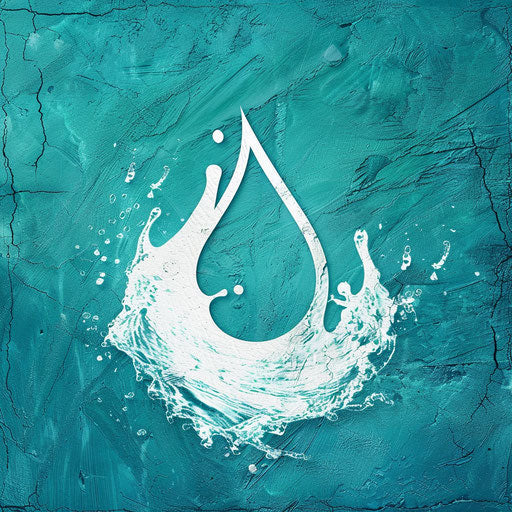 Water logo in turquoise and white with a textured background