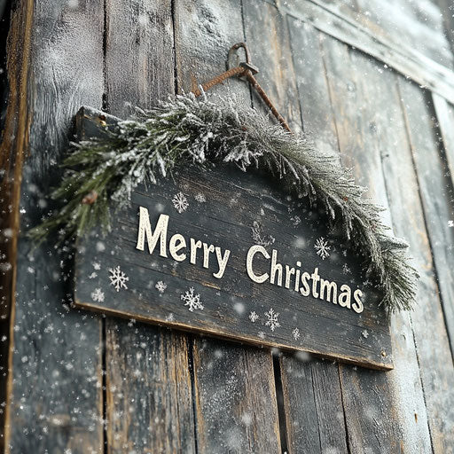 Merry Christmas on a vintage wooden sign