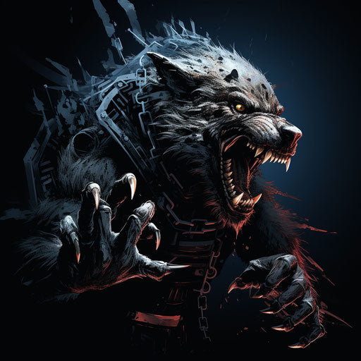 Angry wolf, monochromatic graphic design style