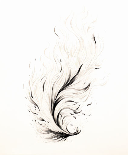 Black and white feather in a stream of flames