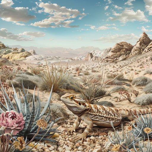 A bearded dragon blending into the desert landscape