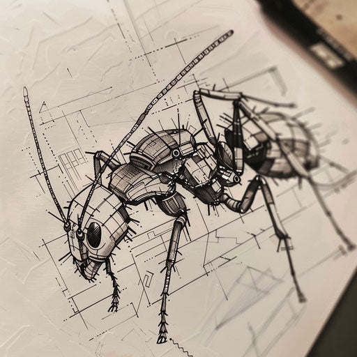 Modern flat tattoo design of an ant with digital pixel art