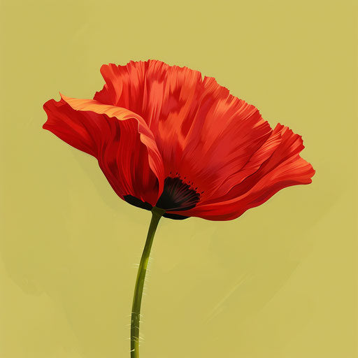Poppy clipart in a photo realistic style on a flat chartreuse background
