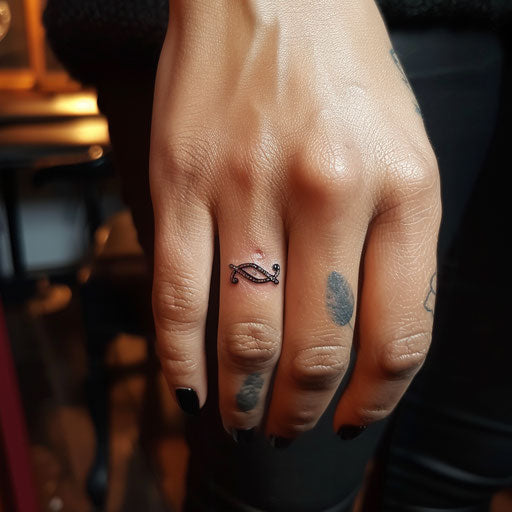 Delicate infinity symbol ring tattoo, Ami James style