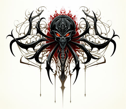 Tribal spider tattoo with bird style and baroque ornaments