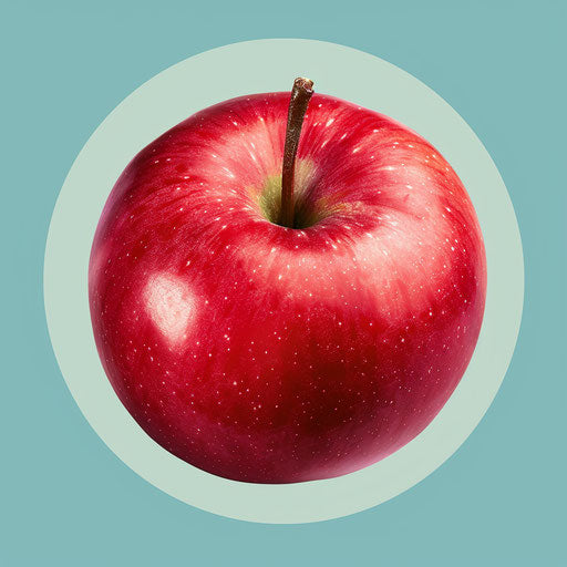 Realistic red apple clipart on teal flat background