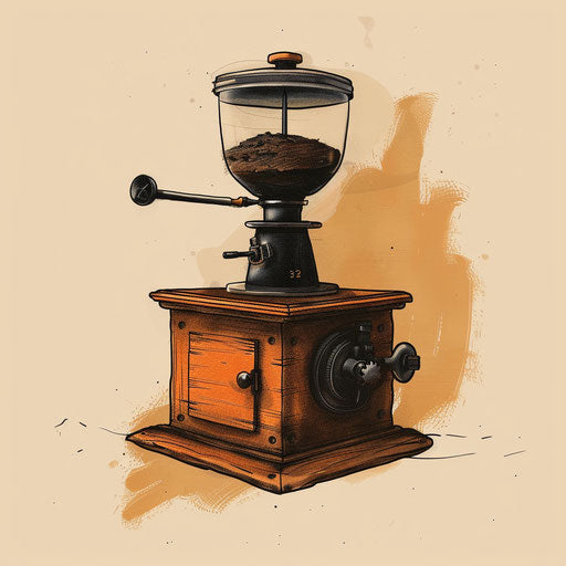 Rustic flat tattoo sketch of vintage coffee grinder