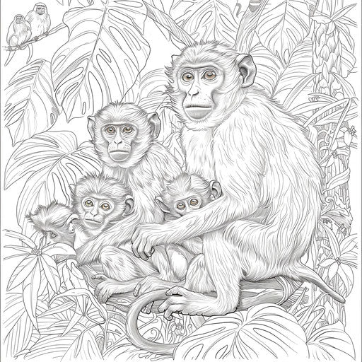 Detailed monkey family in a lush jungle