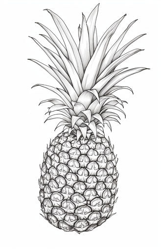 A pineapple coloring page, focus stacking style, precise and detailed 11:17