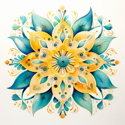 Watercolor sunflower in balanced symmetry style