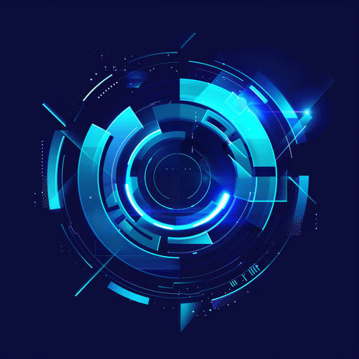 Tech startup company logo with digital elements and bright blue colors