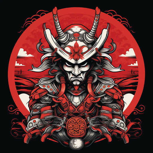 The samurai with two swords in a mask and totem style