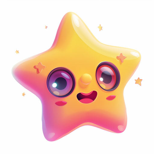 Cute star with big eyes on white background