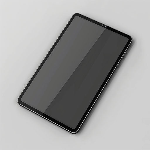 Tablet illustration in photo realistic style with a flat random background, minimalist design and subtle shading