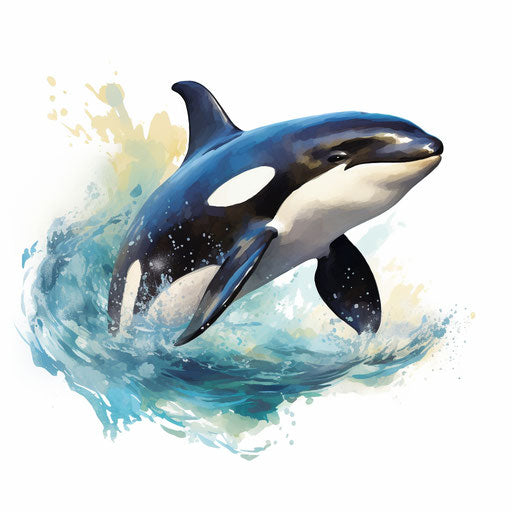 Orca clipart in the style of Oil painting, on a white background