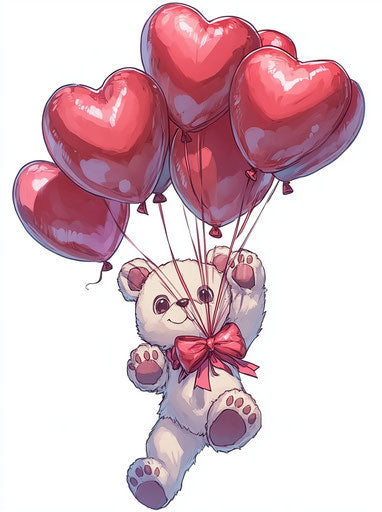 Bear with heart-shaped balloons for Valentine's Day