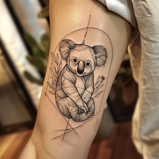 Modern flat tattoo sketch of a koala with stark minimalist lines
