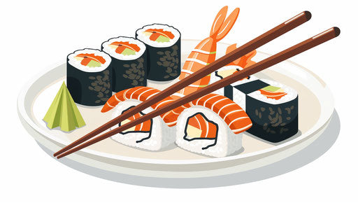 Sushi and rolls on a plate with chopsticks