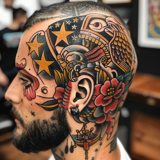 Head tattoos with nautical themes