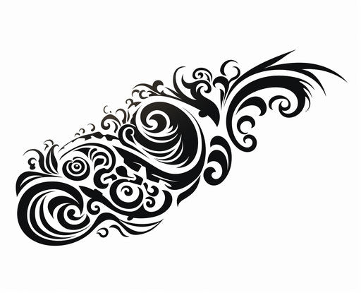 Elaborate tribal tattoo in black on white background