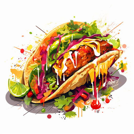 Taco clipart in the style of Impressionistic Art, on a white background