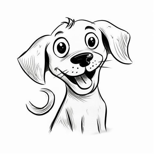 Smiling dog in simplified line work, wimmelbilder style
