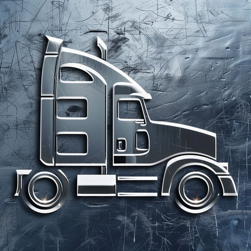 Modern trucking logo with sleek lines and a metallic background