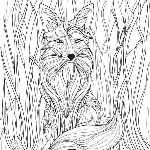 Abstract fox with bold lines in the style of a coloring book page