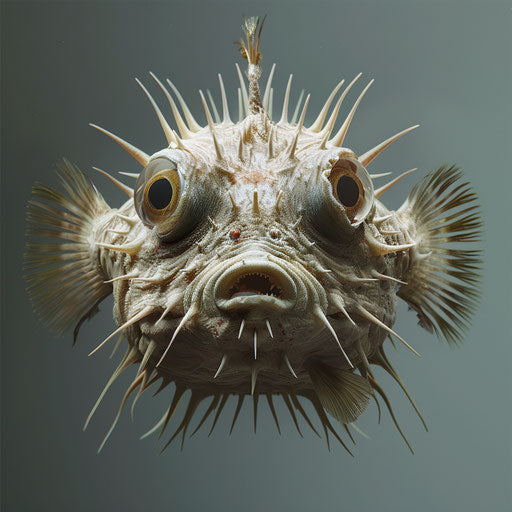 Puffer fish with extended spines, in the style of Simen Johan