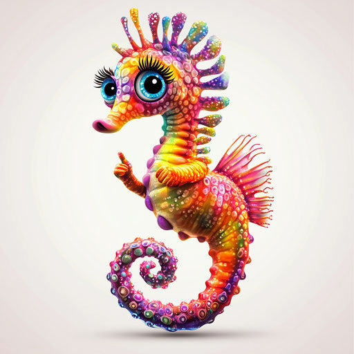 Humorous caricature of a seahorse with human characteristics