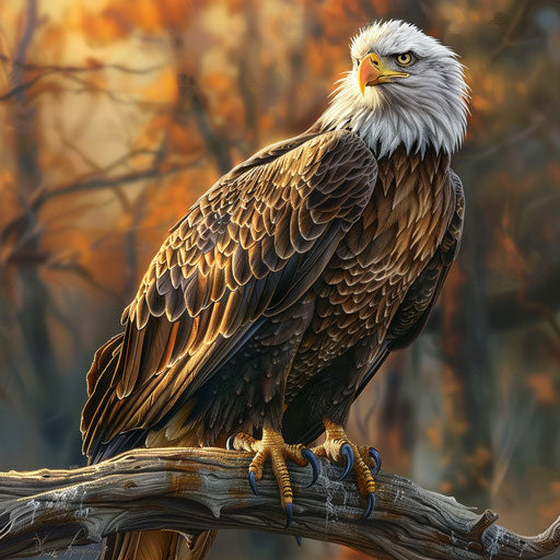 Bald eagle perched on a branch, detailed close-up