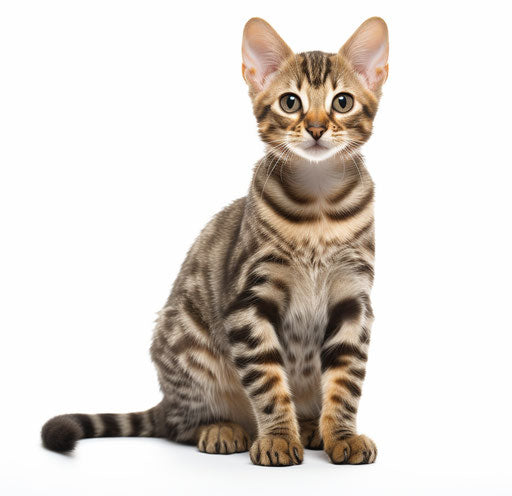 Tabby Bengal kitten with raised front legs