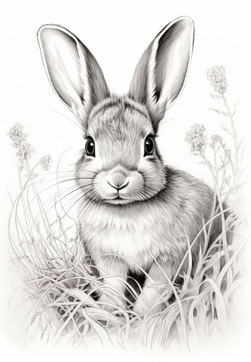 Baby rabbit on white background coloring page cartoon realism