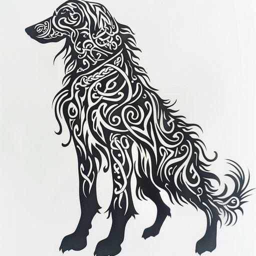 Mythological Celtic wolfhound tattoo on white background