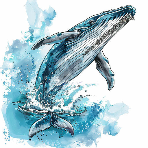 Naturalistic tattoo sketch of a breaching whale, clipart style