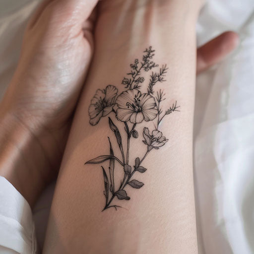 Collection of wildflower tattoos in fine line art