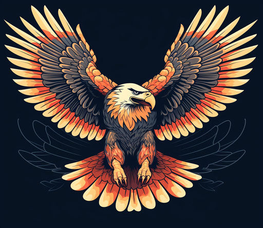 Moving eagle with spread wings in colorful style