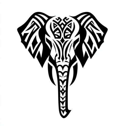 Small elephant tattoo with tribal design on white background