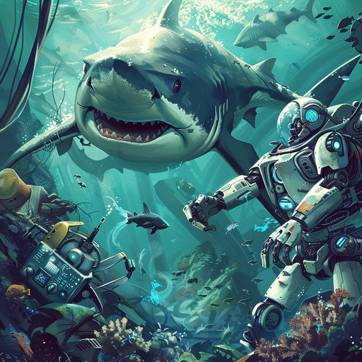 Sharks and robots interacting under the sea